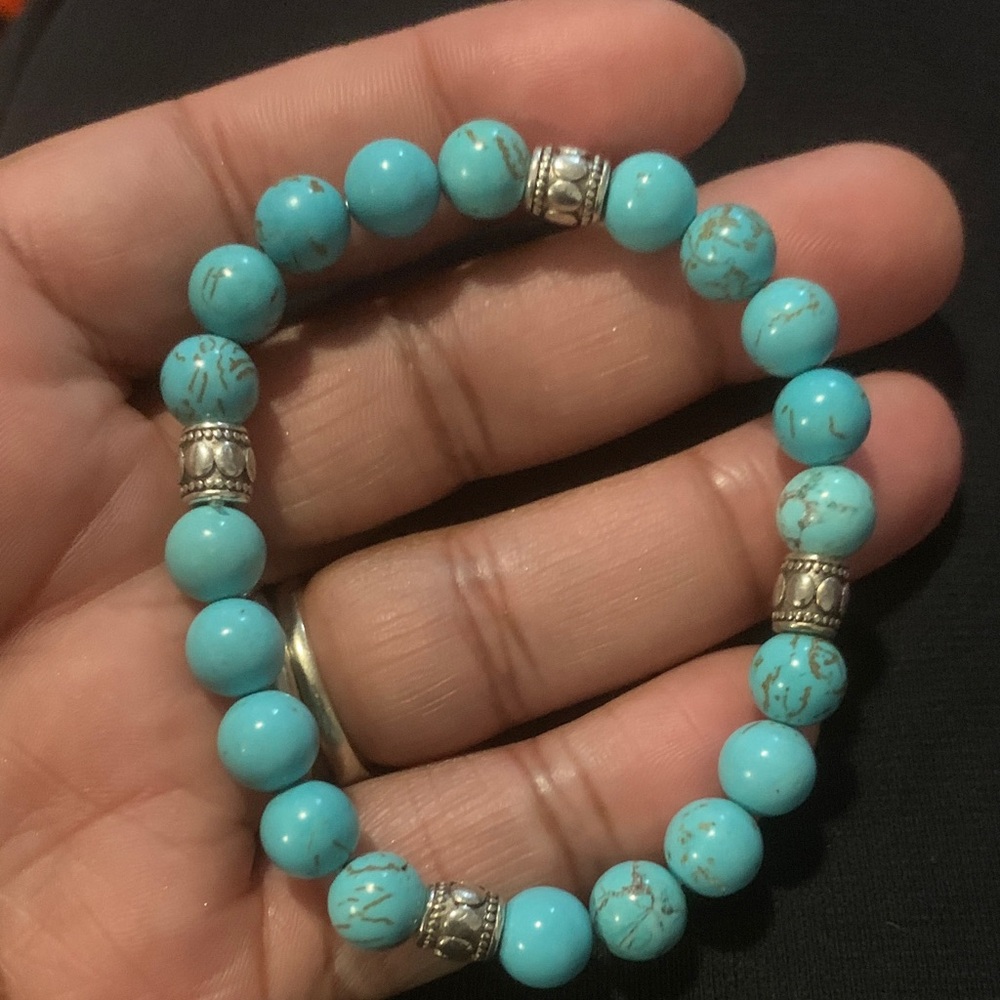 Turquoise Stone Bracelet with Silver Accents